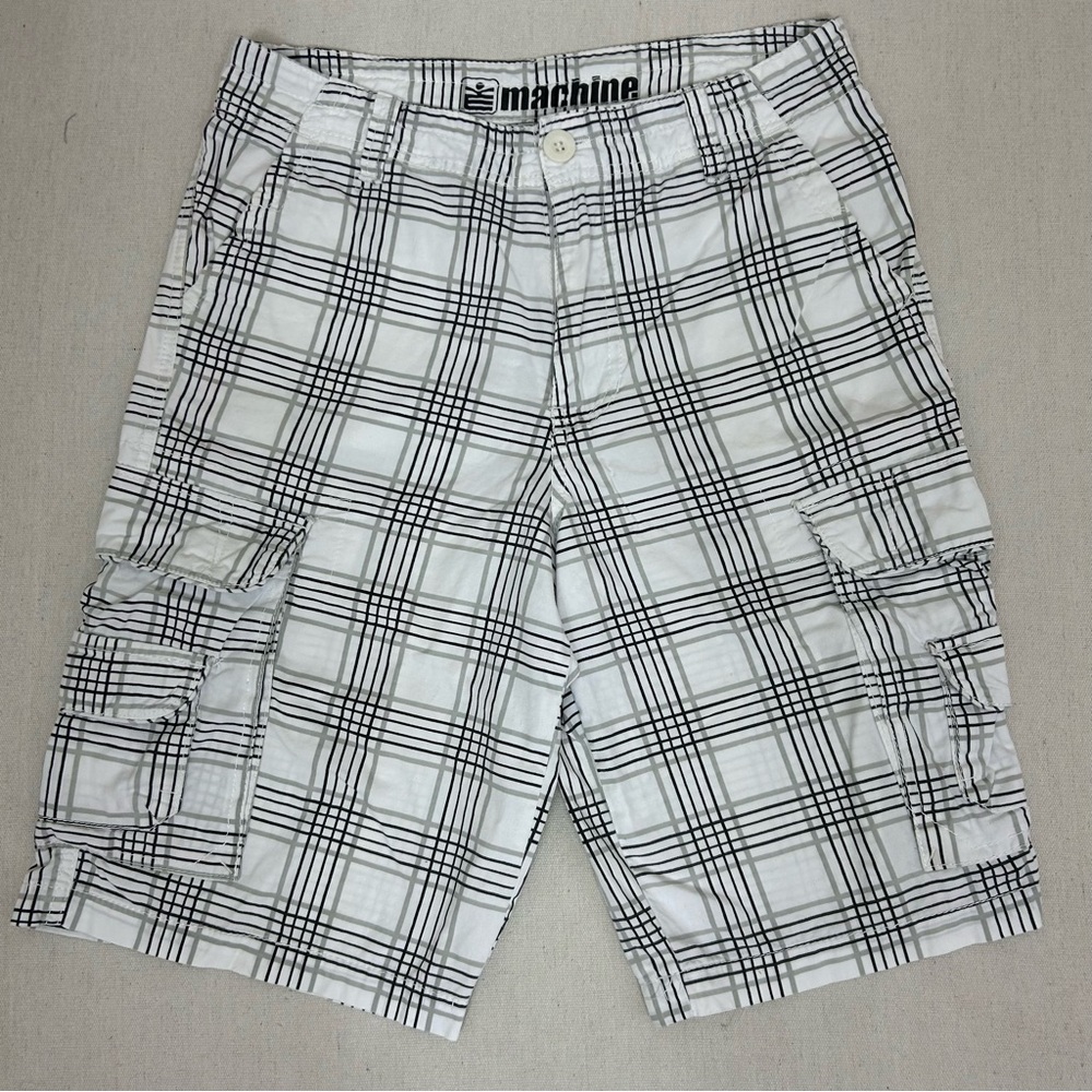 Machine Vintage Men's Black and White Plaid Shorts w/ Pockets